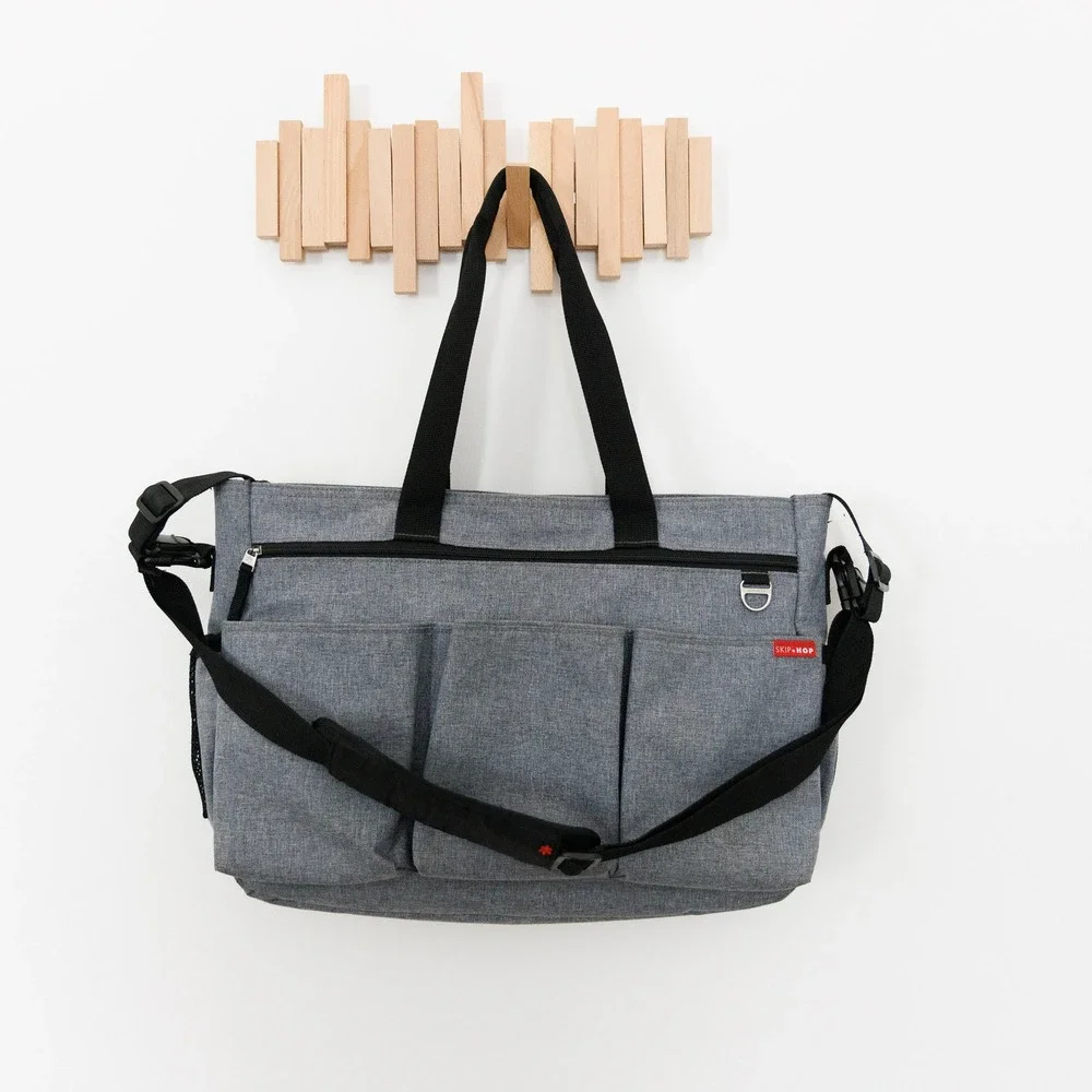 Skip Hop Duo Signature Diaper Bag Heather Grey Messenger Tote Travel Bag